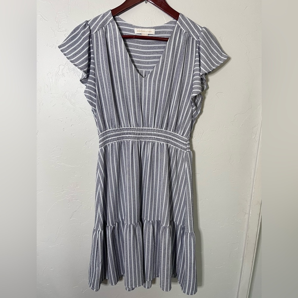 Monteau Blue and White Striped‎ Midi Dress